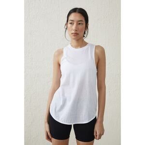 Cotton On Body Womens Muscle Tank Top Small White Active Curve Hem Athletic NWT